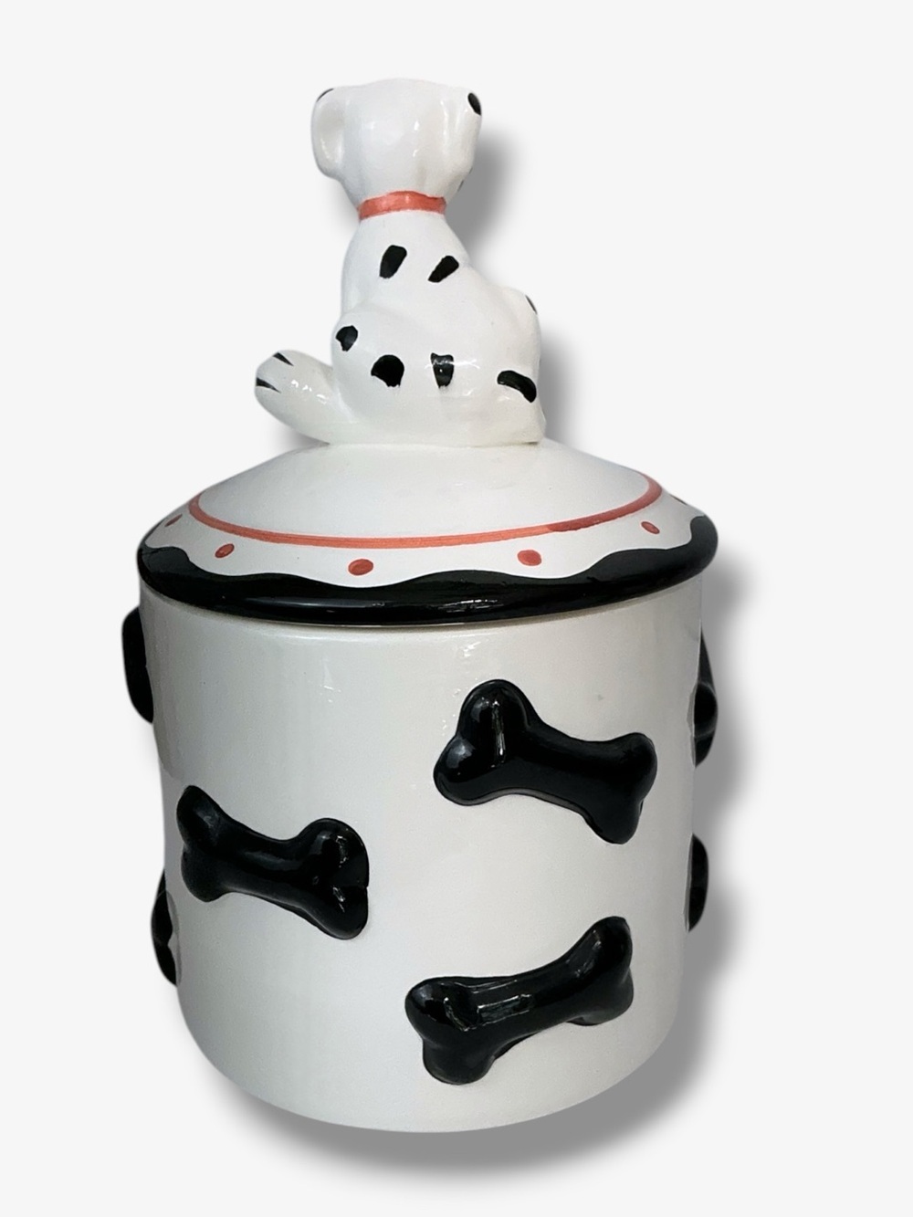 101 Dalmatians Cookie Treat Jar White Black Bones Red Accents Vintage 1993 - Picture 7 of 16